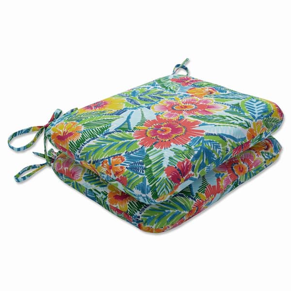 Pillow Perfect Floral 18.5 x 15.5 Outdoor Dining Chair Cushion in Multicolored (Set of 2)