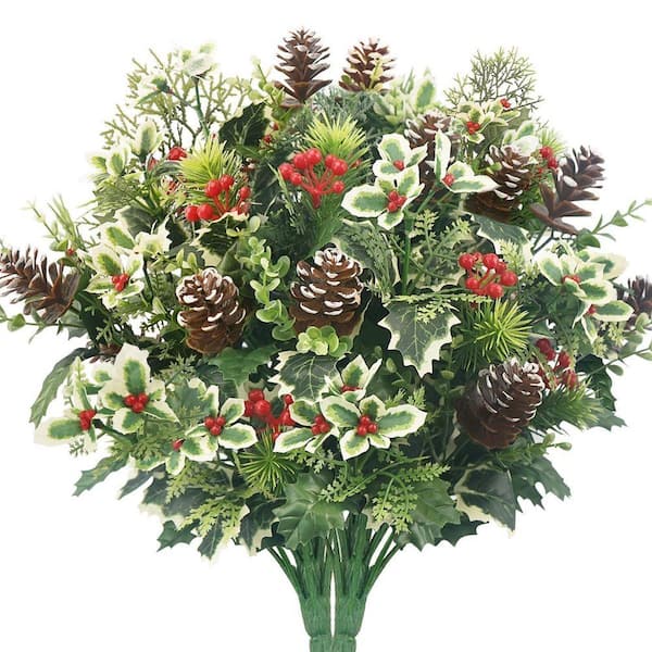 Christmas 18.5 in. Red Outdoor Artificial Holly in 2-Pack Bushes