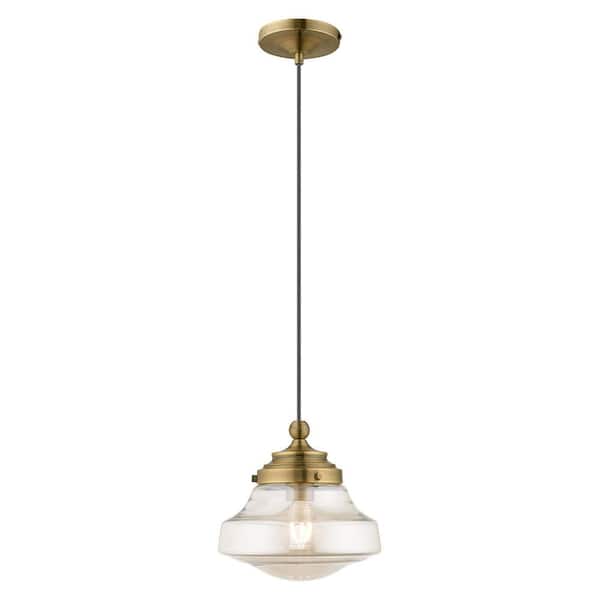 AVIANCE LIGHTING Ghessington 1-Light Antique Brass Mini Pendant with Champagne Glass