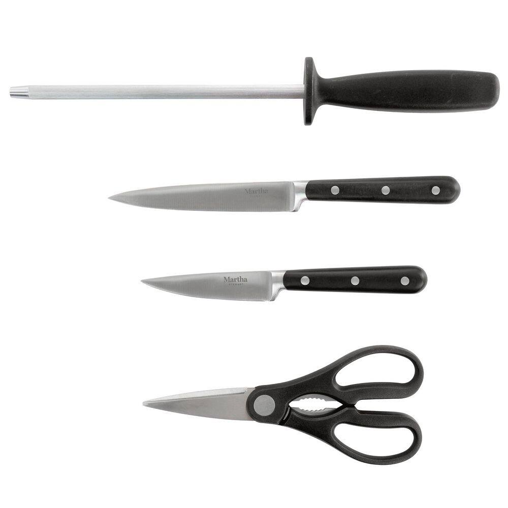 14-Piece Black Stainless Steel Cutlery Set with Acacia Wood Block
