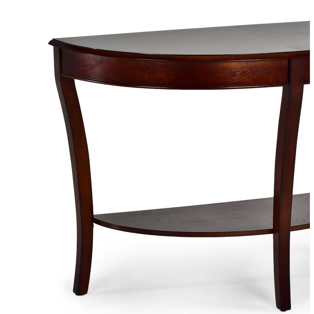 Brown Wood Demilune Sofa Table with Storage