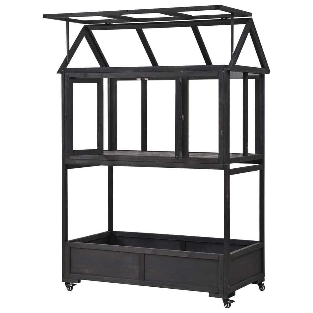 23.6 in. W x 47.2 in. D x 69.3 in. H Black Greenhouse with Roof and Storage