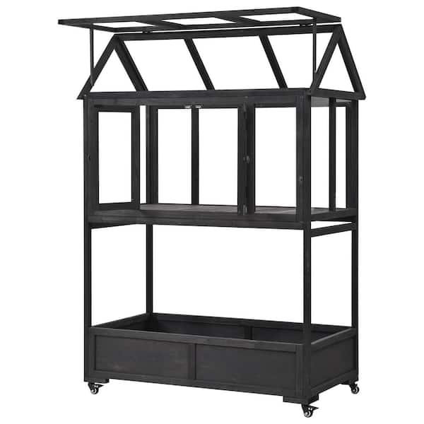 23.6 in. W x 47.2 in. D x 69.3 in. H Black Greenhouse with Roof and Storage Box