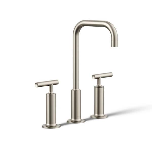 KOHLER Purist 8 in. Widespread 2-Handle Mid-Arc Bathroom Faucet in Vibrant Brushed Nickel with High Gooseneck Spout