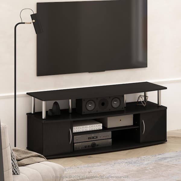 Furinno JAYA Dark Americano/Stainless Steel TV Stand Entertainment Center Fits TV's up to 55 in.