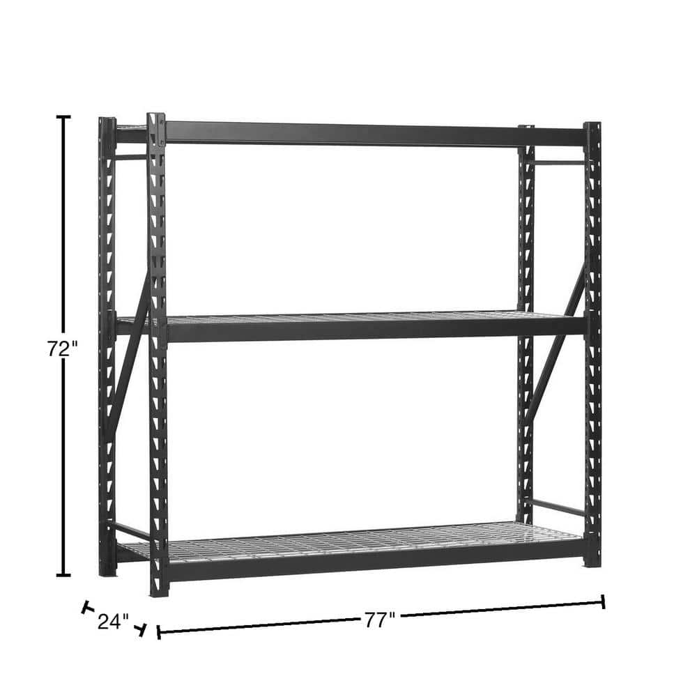 Muscle Rack 77" Black Steel Adjustable 3-Shelf Garage Shelving Unit