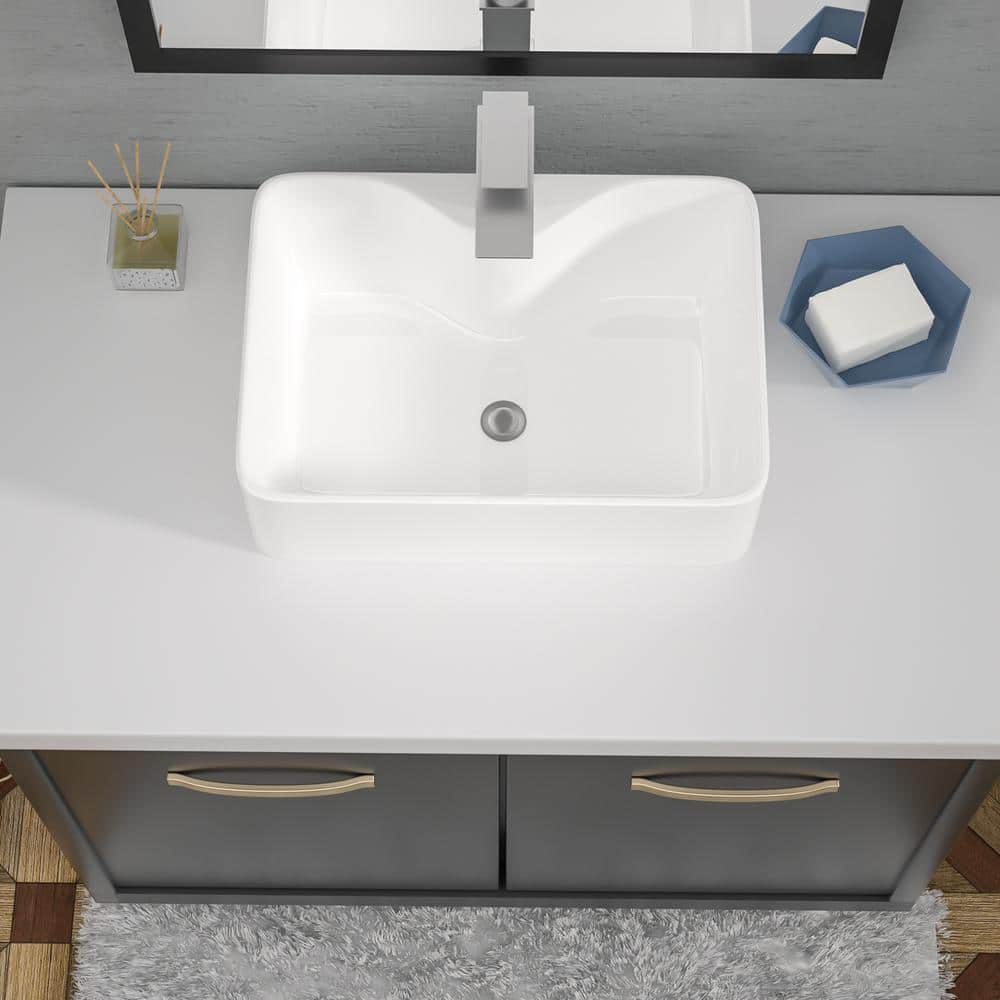 16" x 12" White Ceramic Rectangular Bathroom Vessel Sink