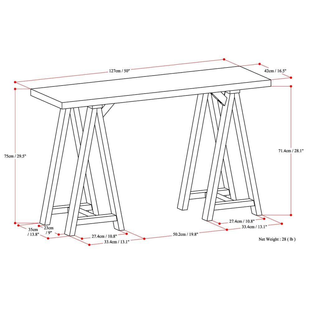 Sawhorse Dark Chestnut Brown Solid Wood Console Table with Storage