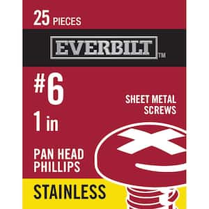 #6 x 1 in. Phillips Pan Head Stainless Steel Sheet Metal Screw (25-Pack)