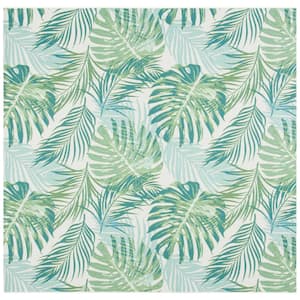 Barbados Green/Teal 5 ft. x 5 ft. Square Floral Indoor/Outdoor Area Rug