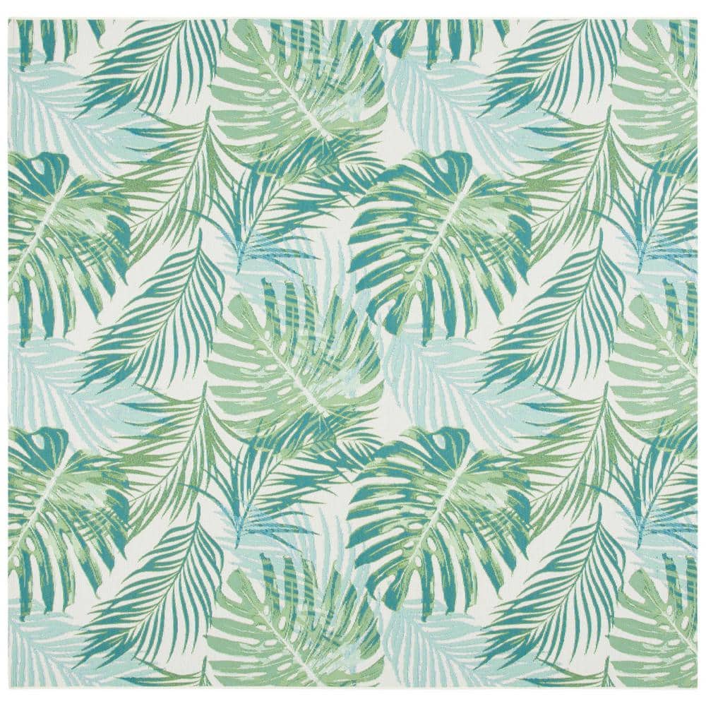 Barbados Green and Teal Synthetic Square Tropical Area Rug