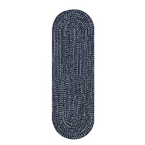 Chenille Tweed Braid Collection Navy & Smoke Blue 24" x 108" Runner 100% Polyester Reversible Indoor Area Rug