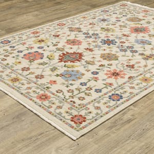 Lavista Ivory/Multi-Colored 5 ft. x 8 ft. Oriental Persian Wool/Nylon Blend Indoor Area Rug