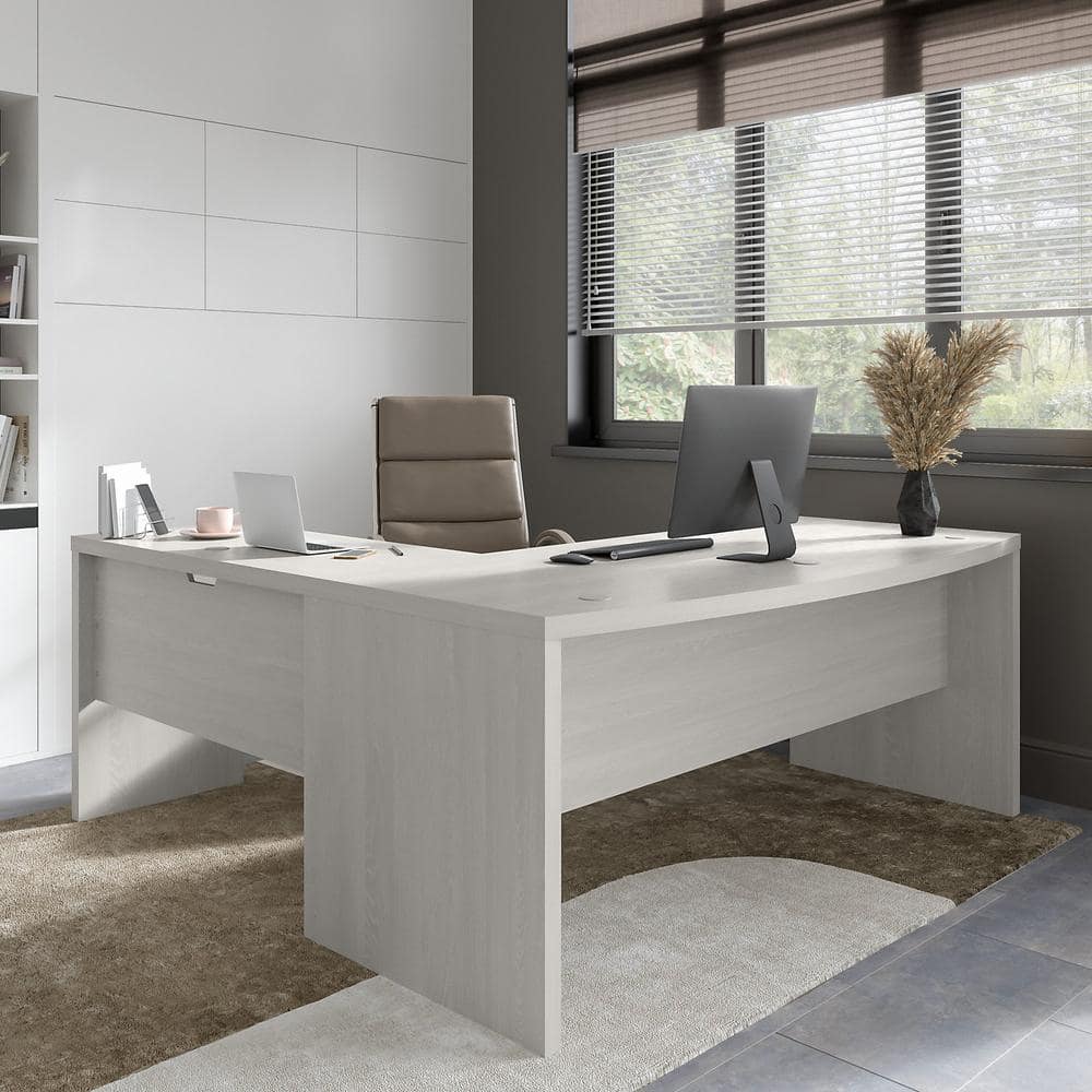 Echo Gray Sand L-Shaped Computer Desk with Drawer and Filing Cabinet
