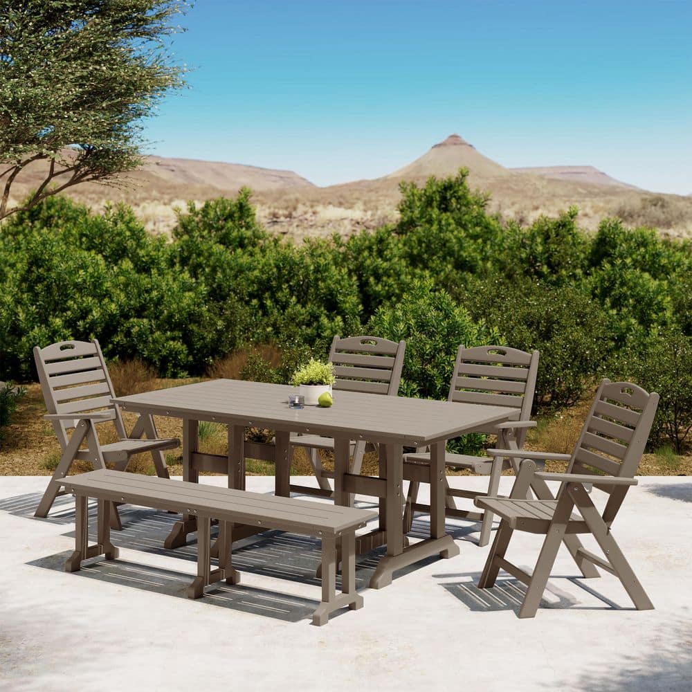 Laguna Outdoor All Weather HDPE Plastic Weathered Wood 6-PC Patio Dining Set W/ Highback Folding Chairs and Picnic Bench price history on PriceWatchPro
