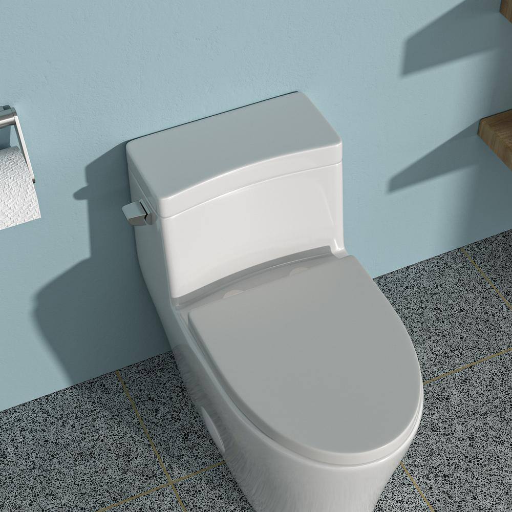 Elongated White Porcelain One-Piece Toilet with Left Handle