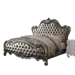 Versailles II Silver PU and Antique Platinum Queen Size Panel Bed