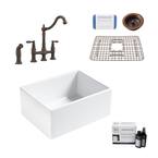 Wilcox II All-in-One Fireclay 24 in. Single Bowl Farmhouse Apron Kitchen Sink with Pfister Bridge Faucet in Bronze