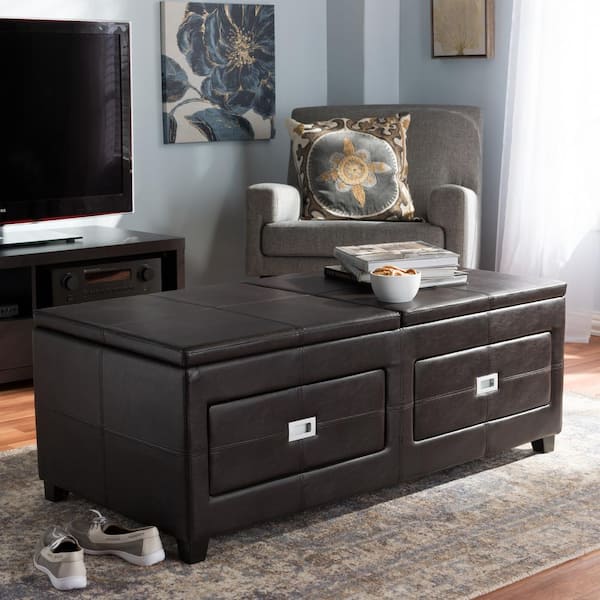 Baxton Studio Indy 49 In Dark Brown, Leather Coffee Tables With Storage