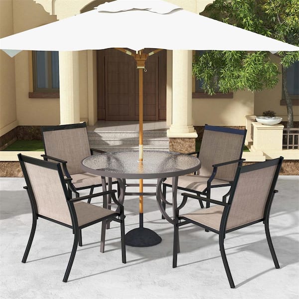 Costway Metal Outdoor Dining Chairs in Coffee Set of 4