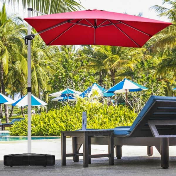 Heavy Duty Square Cantilever Umbrella Base 260 lbs Water & Sand Filled Patio Umbrella Base on Wheels in Black