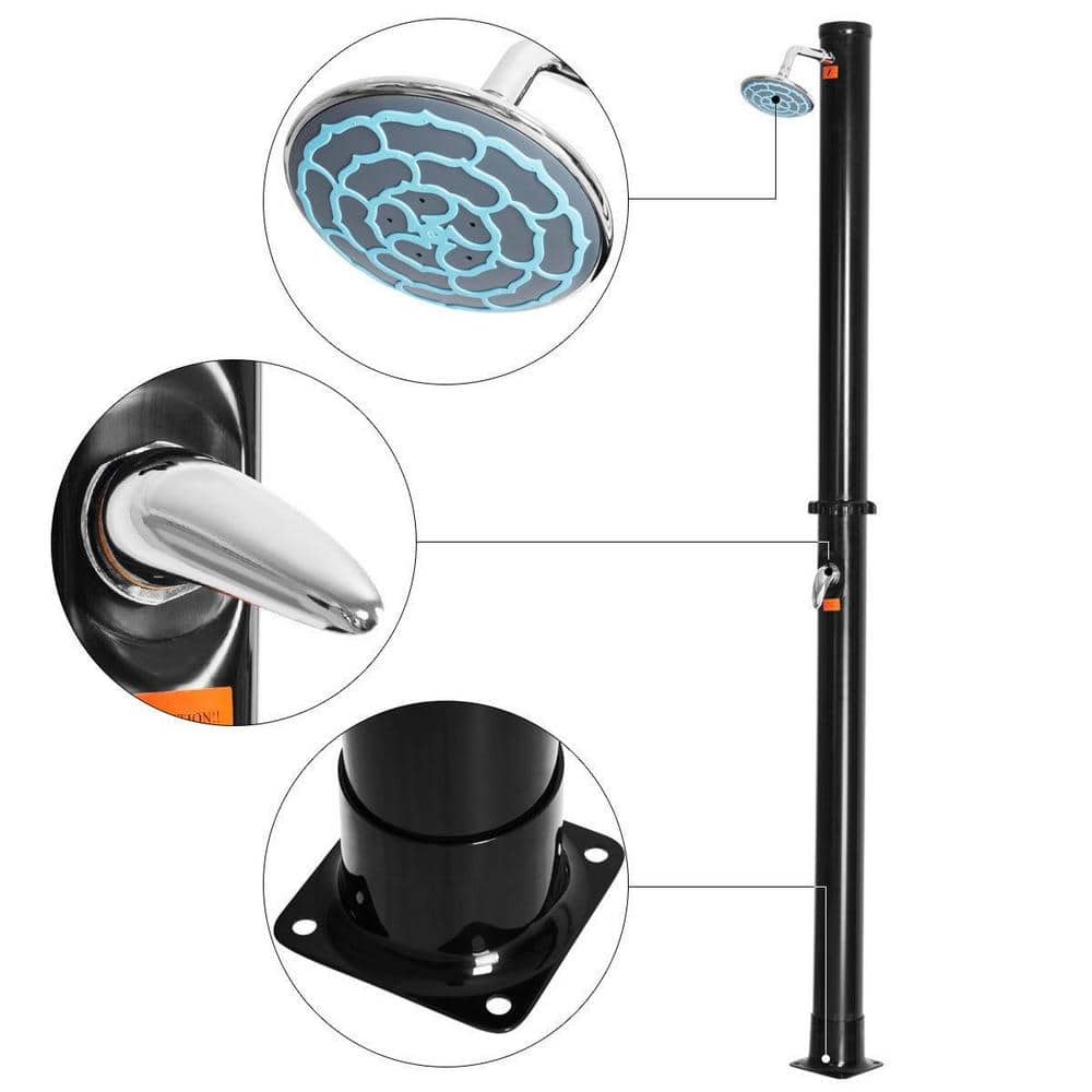 Black 7.2 Ft Solar Heated Outdoor Shower with PVC Construction