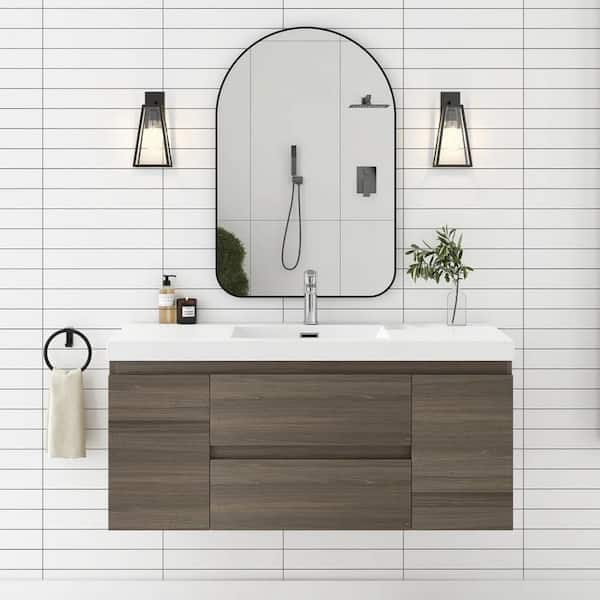 48 in. W x 20 in. D x 22 in. H Single Sink Floating Bath Vanity in Ash Grey with White Solid Surface Top