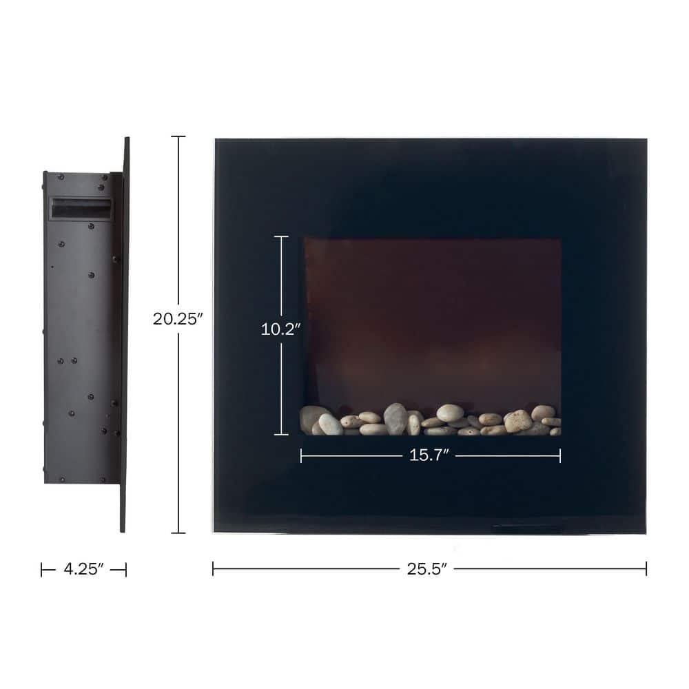 Black Curved Glass Wall Mount Electric Fireplace with Remote
