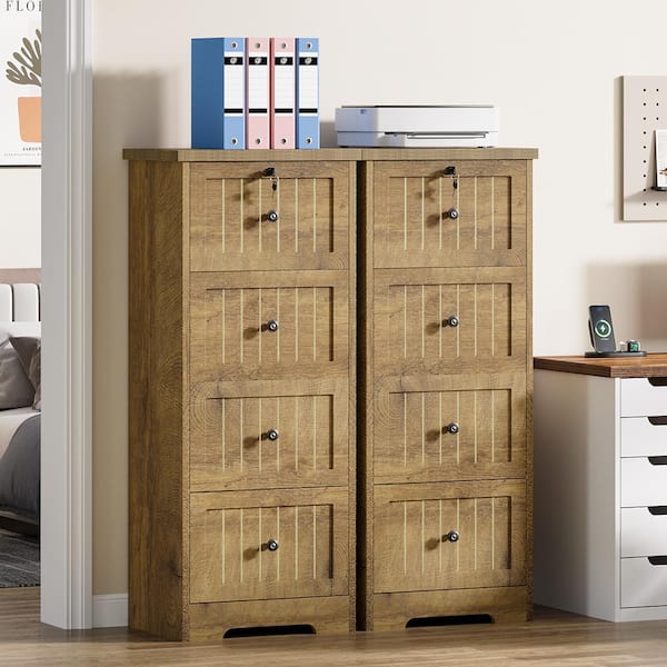 47" File Cabinet With Charging Station | 3-Tier Office Storage With 2 Fabric Drawers