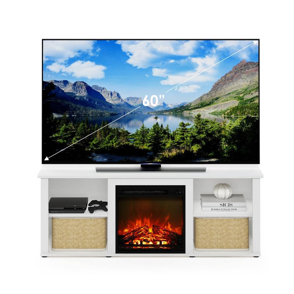 Solid White 60 Inch TV Stand with Electric Fireplace