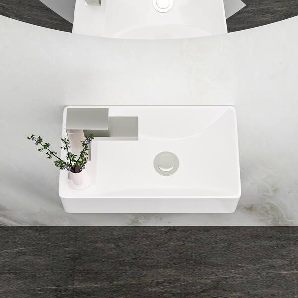 Staykiwi 3.88 in Ceramic Wall-Mounted Rectangular Bathroom Sink in White