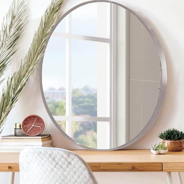 N2 interior Silver Circle Mirror 50×50 36 in. Silver Round Mirror Large Wall Mounted Circle Mirror Metal