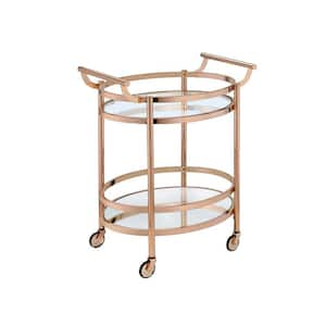 Luxurious Rose Gold Metal Frame and Clear Glass Kitchen Serving Cart Kitchen Cart