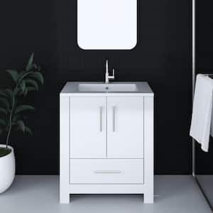 Boston 30 in. W x 20 in. D x 35 in. H Bathroom Vanity Side Cabinet in Glossy White with White Acrylic Top