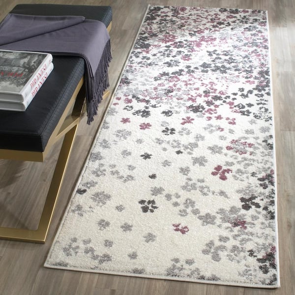 Adirondack Ivory/Purple 3 ft. x 12 ft. Floral Runner Rug