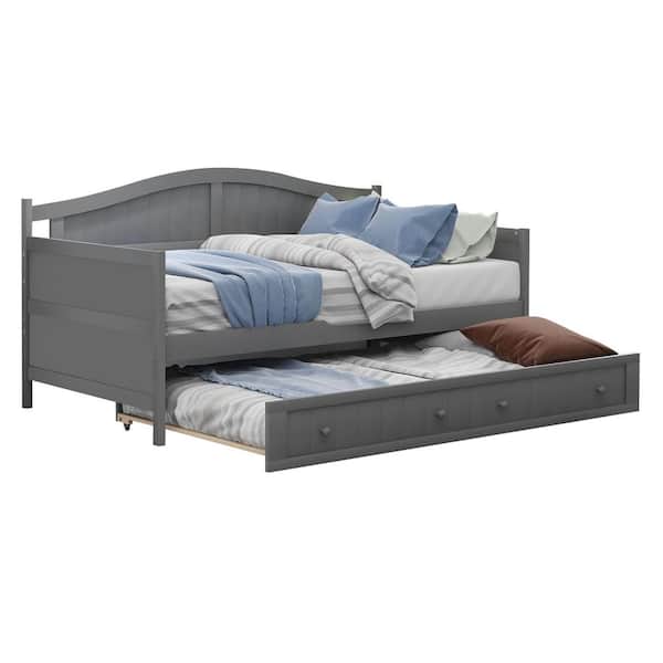 Polibi Gray Twin Wooden Daybed with Trundle Bed (78.2 in. L x 42.3 in. W x 35.4 in. H)