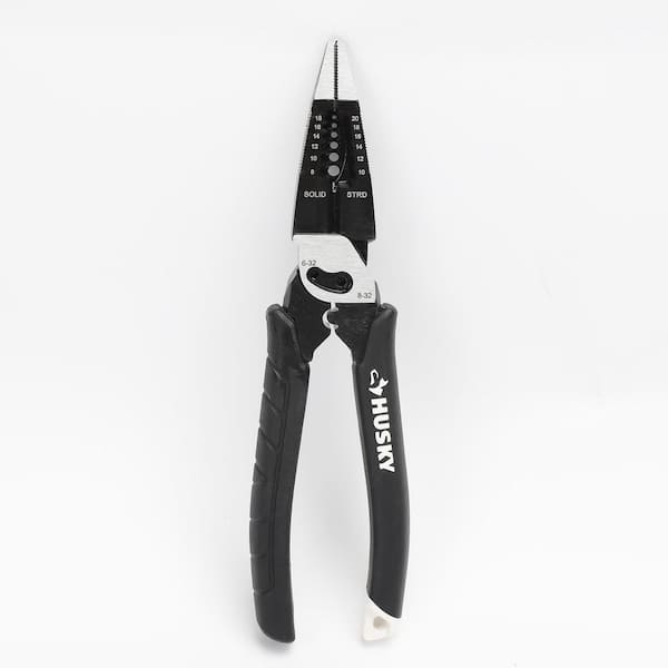 Husky 8 in. Multi-Function Long Nose Pliers with Rubber Handle