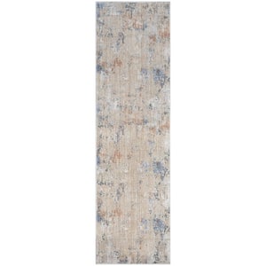 Modern Abstract Beige Grey 2 ft. x 8 ft. Abstract Contemporary Runner Area Rug