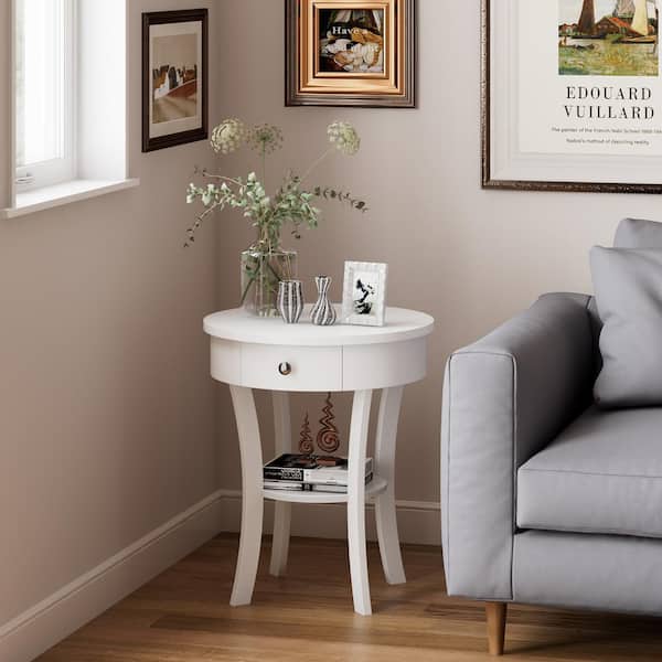 Costway 2-tier 20 in. White Round Wooden Sofa Side End Table Costway 2-tier 20 in. White Round Wooden Sofa Side End Table