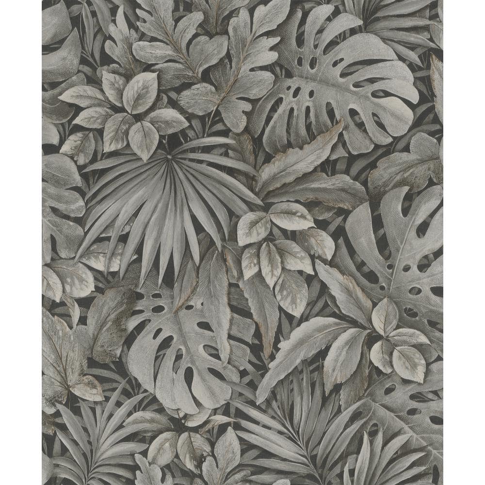Jungle Leaves Brown Matte Finish Vinyl on Non-Woven Non-Pasted Wallpaper Ro