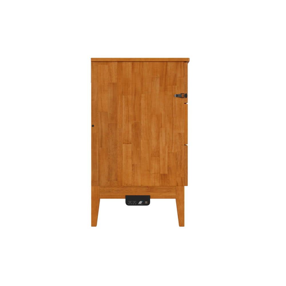Light Toffee Full Wood Murphy Bed Chest with Mattress and USB Charger