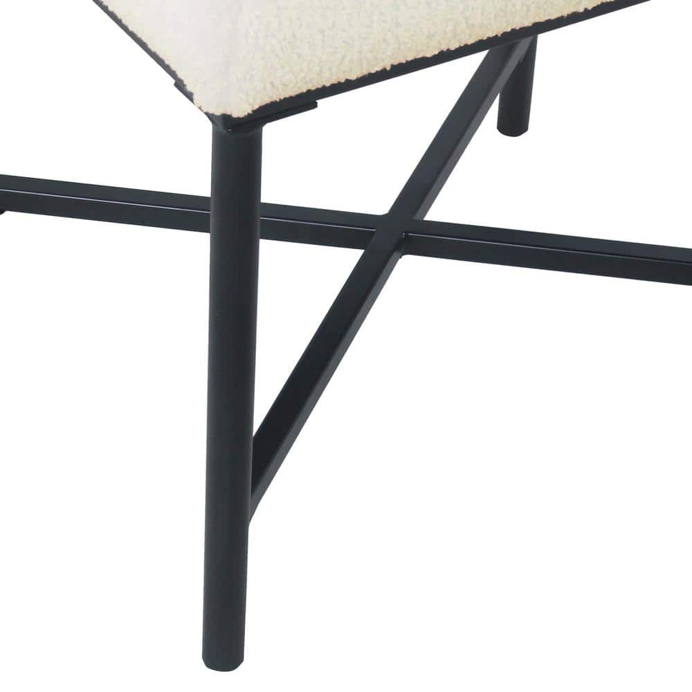 Cream Faux Sheepskin Square Ottoman with Black Metal Base