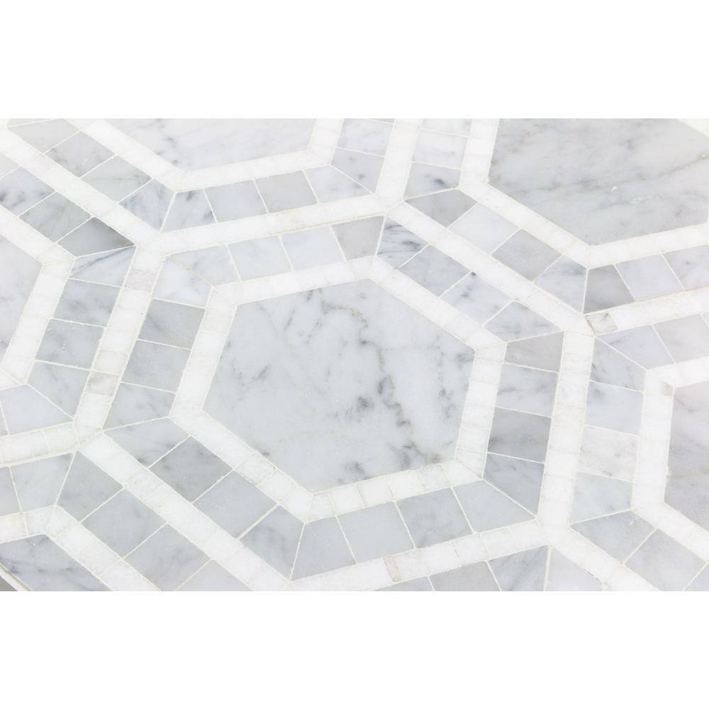 Carrara White and Black Marble Hexagon Mosaic Tile