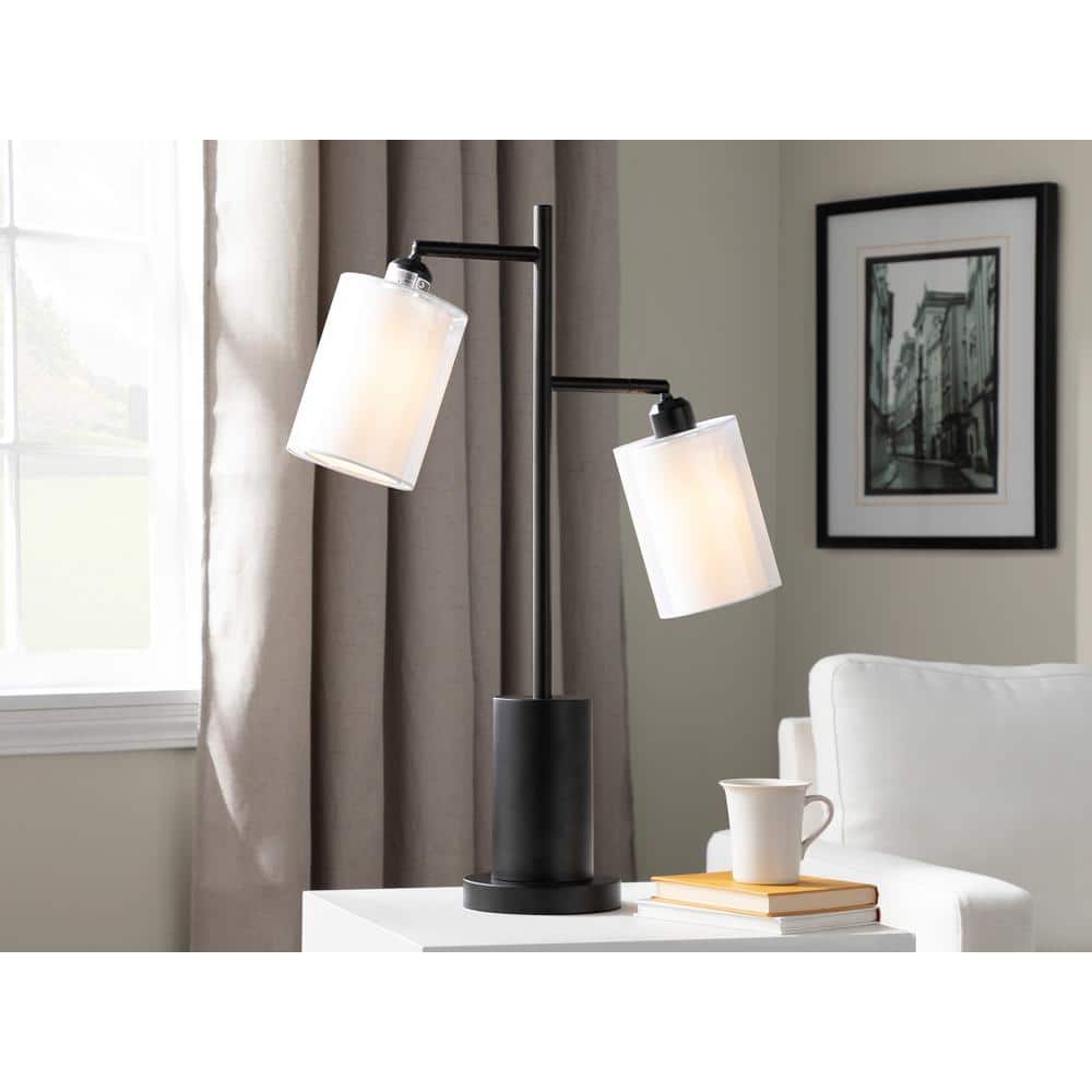 Adjustable Black Metal Table Lamp with White Shades