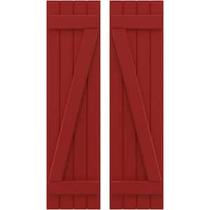 14 in. W x 31 in. H Americraft 4-Board Exterior Real Wood Joined Board and Batten Shutters with Z-Bar in Fire Red