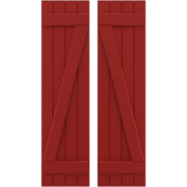 Ekena Millwork 14 in. W x 54 in. H Americraft 4-Board Exterior Real Wood Joined Board and Batten Shutters with Z-Bar in Fire Red