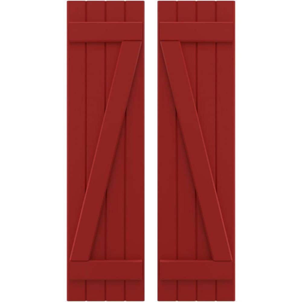 14 in. W x 57 in. H Americraft 4 Board Exterior Real Wood Joined Board and Batten Shutters with Z-Bar Fire Red price history on PriceWatchPro