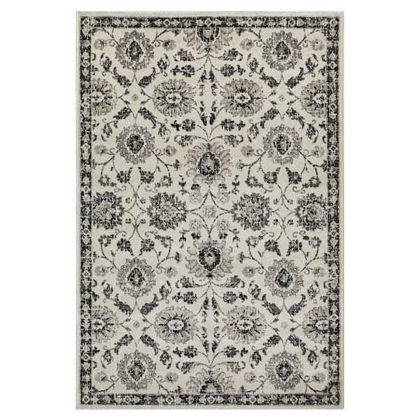 Celena Ashbil Cream 6 ft. 7 in. x 9 ft. 2 in. Floral Polypropylene Area Rug