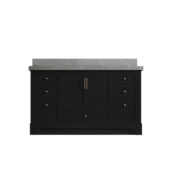 Willow Collections Alys 60 in. W x 22 in. D x 36 in. H Single Sink Bath Vanity in Black with 2 in. Piatra Quartz Top