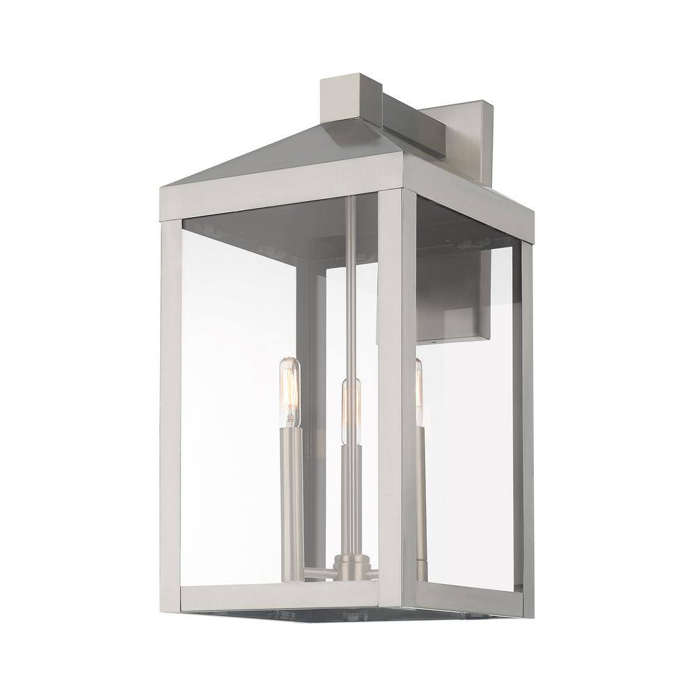 Bartek Brushed Nickel 3-Light Dimmable Lantern Sconce with Clear Glass